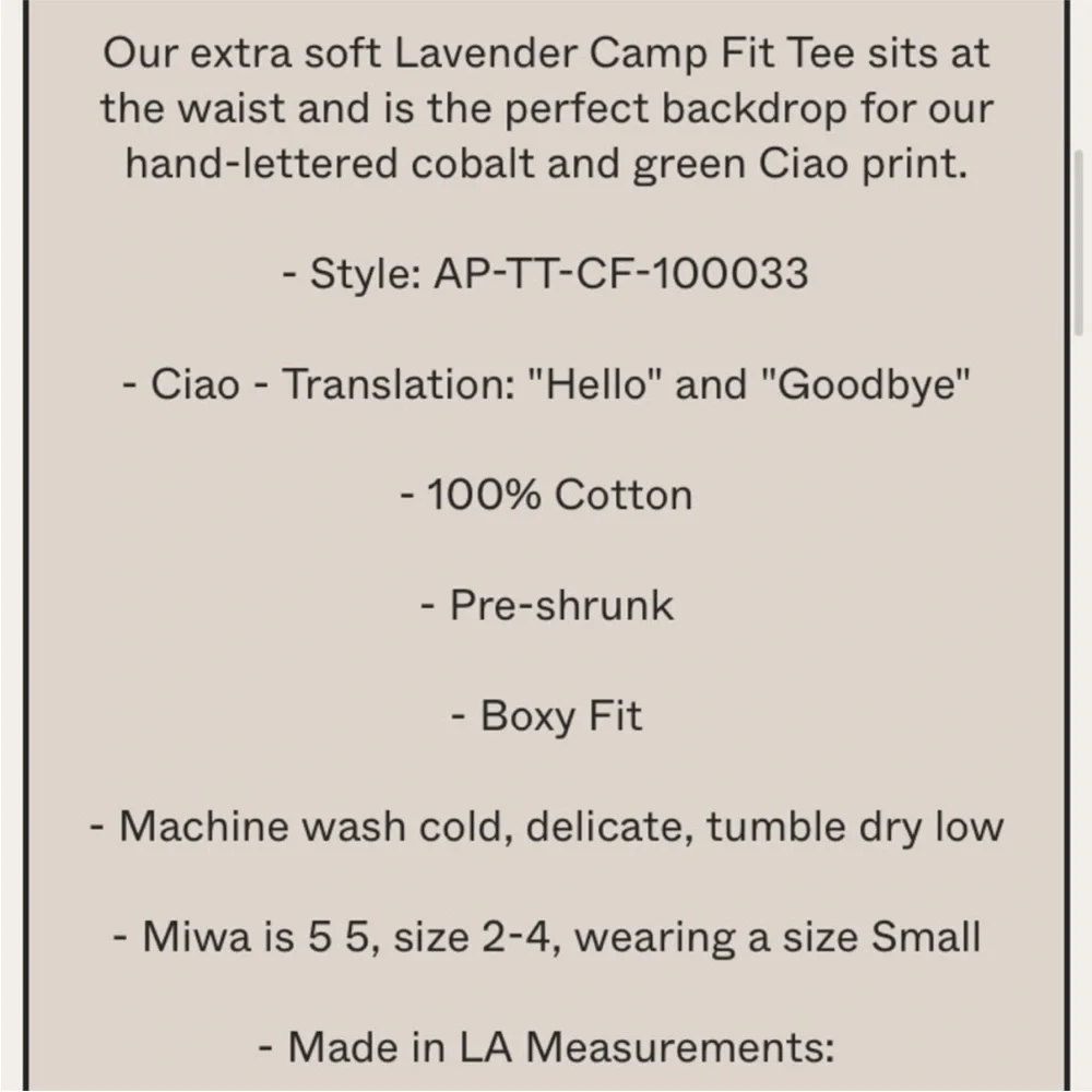 Clare V CIAO Camp Fit Lavender T-shirt EUC Small - Picture 5 of 6